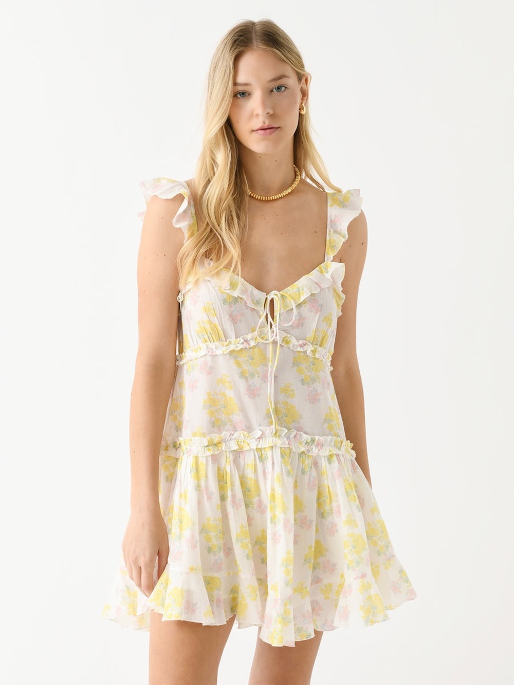LoveShackFancy Frista Mix Print Cotton Babydoll Mini Dress, Sherbet Sunset Sz XL